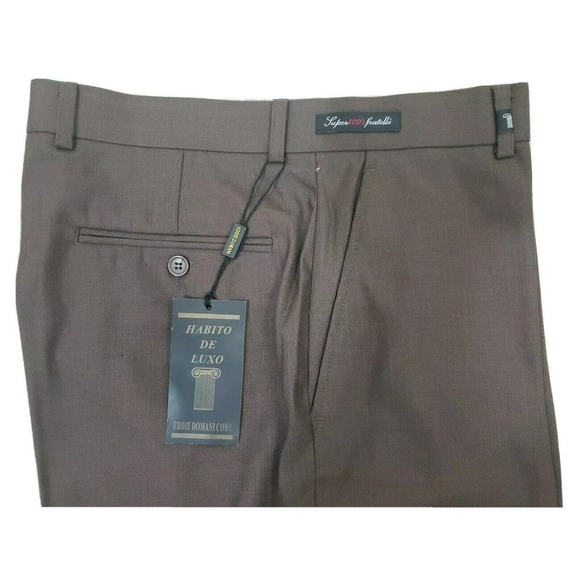 Eddie Domani ~Men's 34/30~ Brown Wool Blend Straight Leg Dress Pants NWT. - Picture 7 of 12